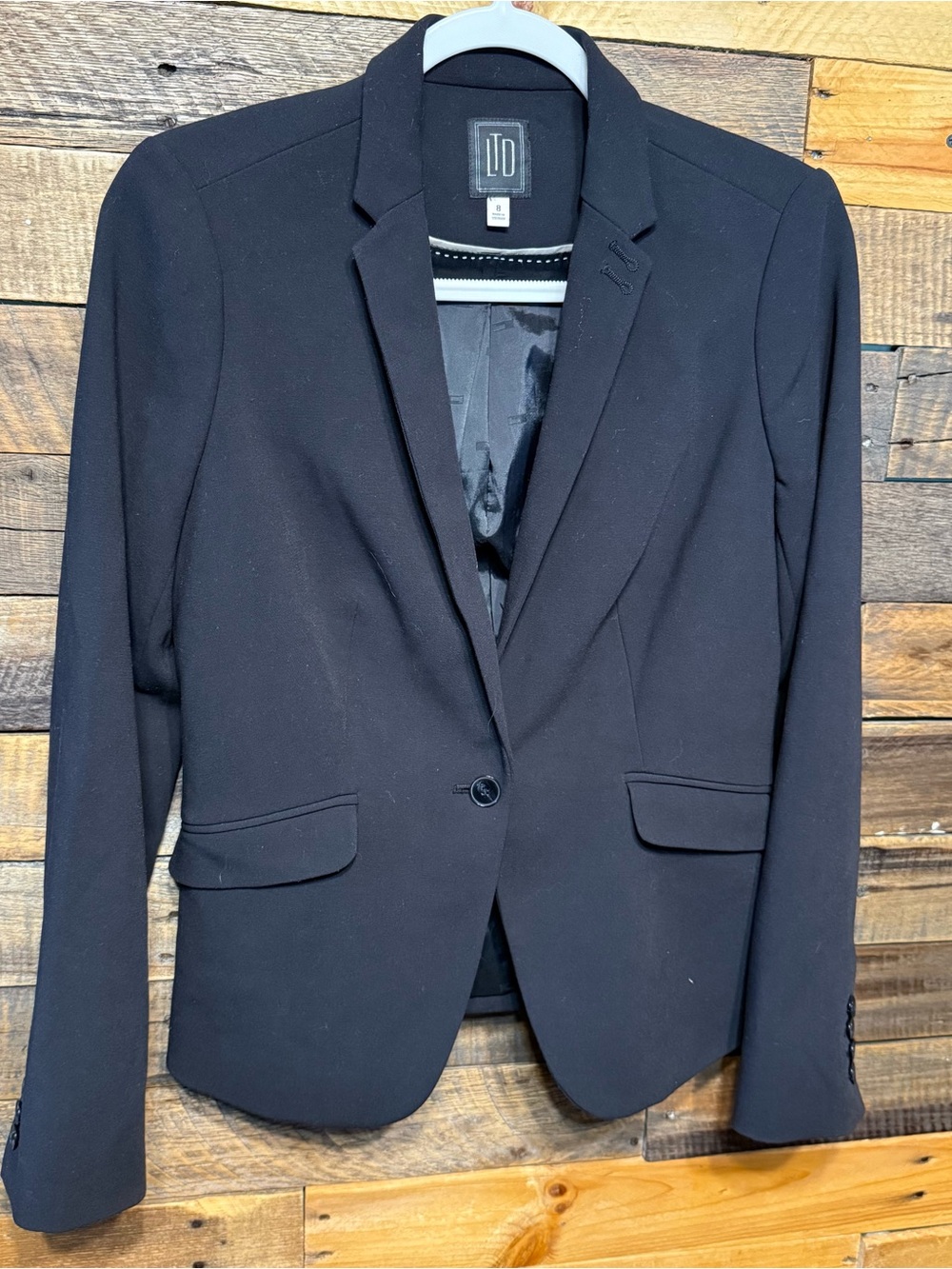 LTD Womens Size 8 Solid Black One Button Career Profession Blazer Jacket